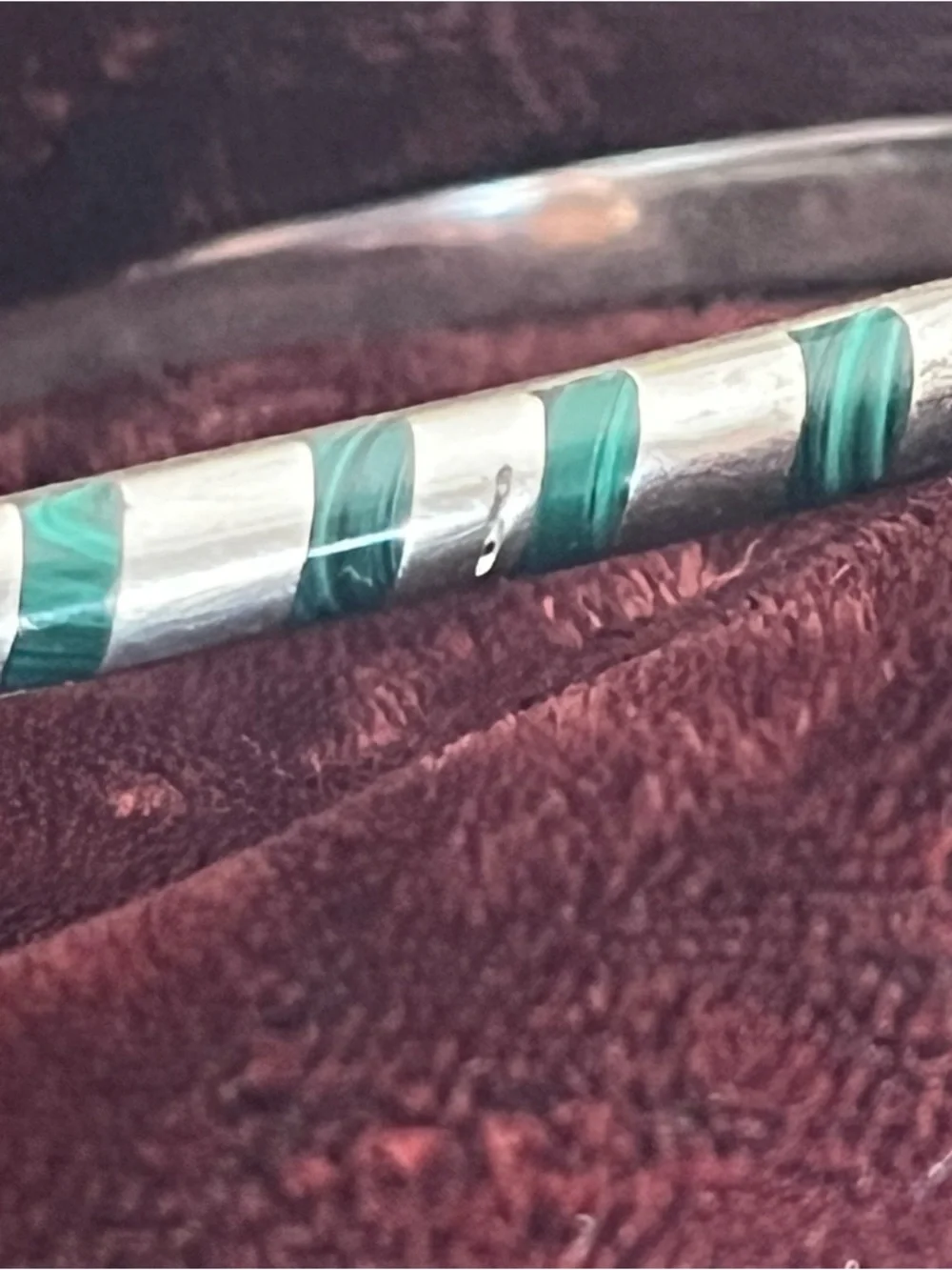 MEMCOS Mexico Malachite Gemstone Sterling Silver 925 Hinged Bangle Bracelet 24g